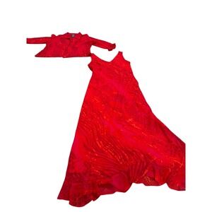 Positive Attitude Red Animal‎ Print Sequin Maxi Dress & Jacket Set 2pc 12P Sheer